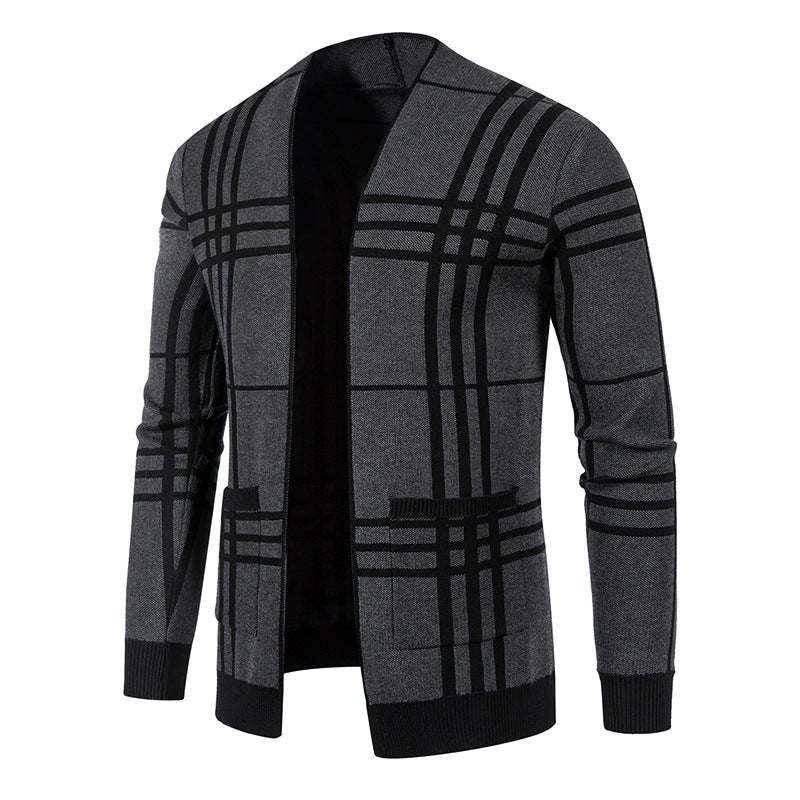 Herren Strickjacke Karomuster Modern mit Reißverschluss