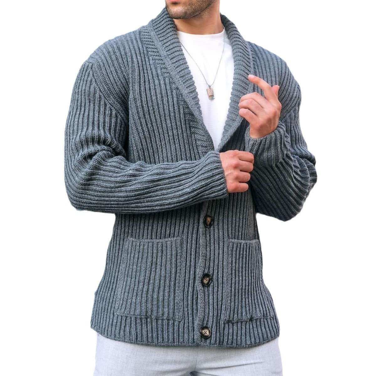 Herren Strickjacke V-Ausschnitt Kontrastknöpfe Modern