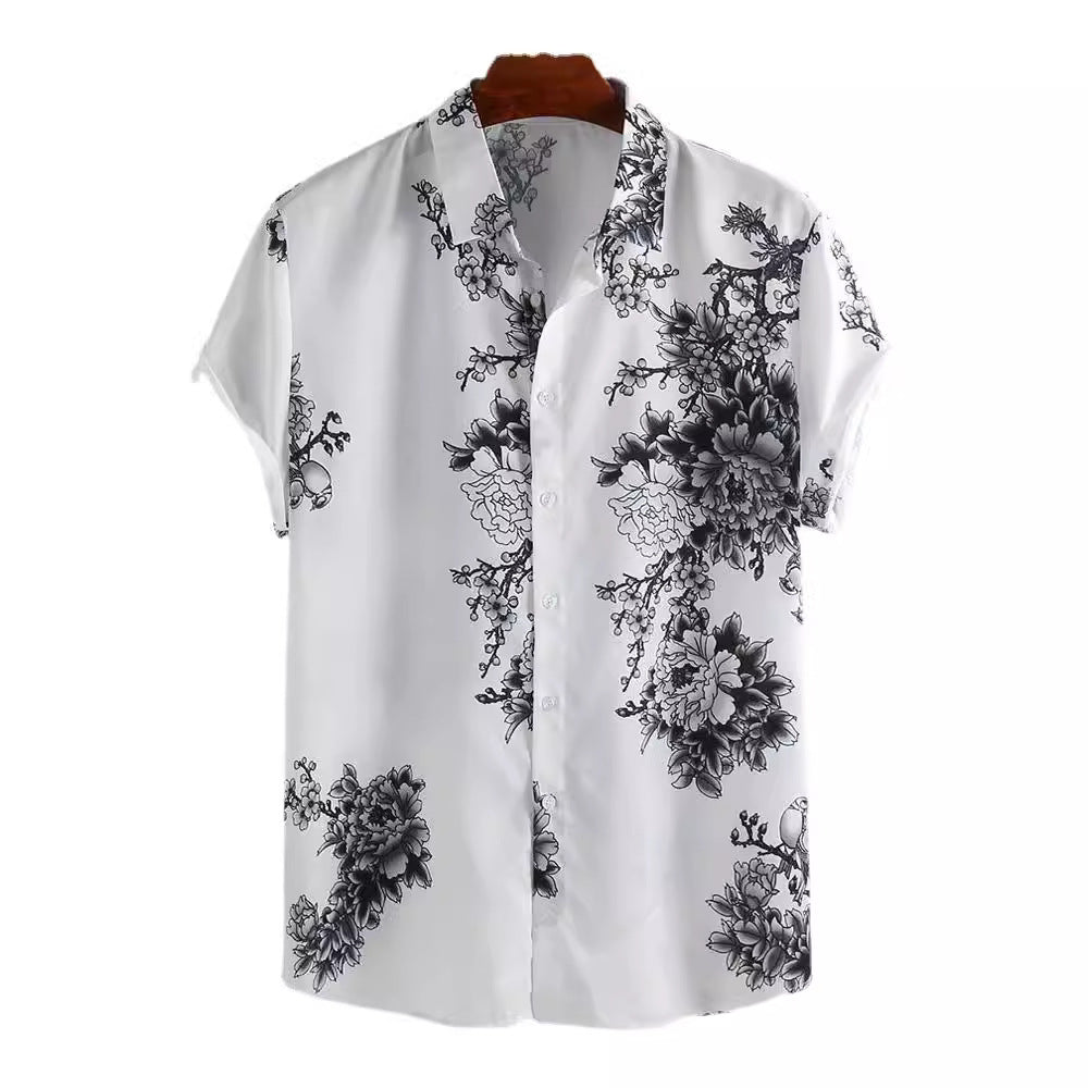 Herren Kurzarmhemd mit Blumenmuster und hochwertigem Stoff