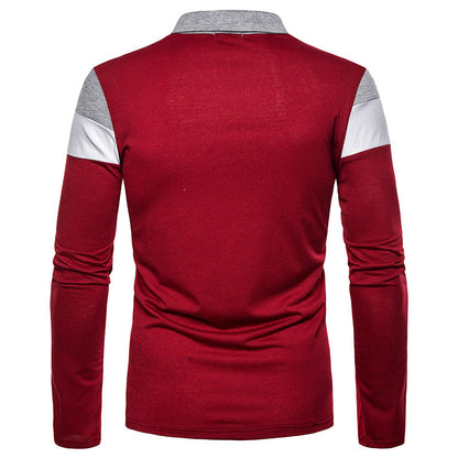 Herren Polohemd Langarm Sportlich Farbblock Design