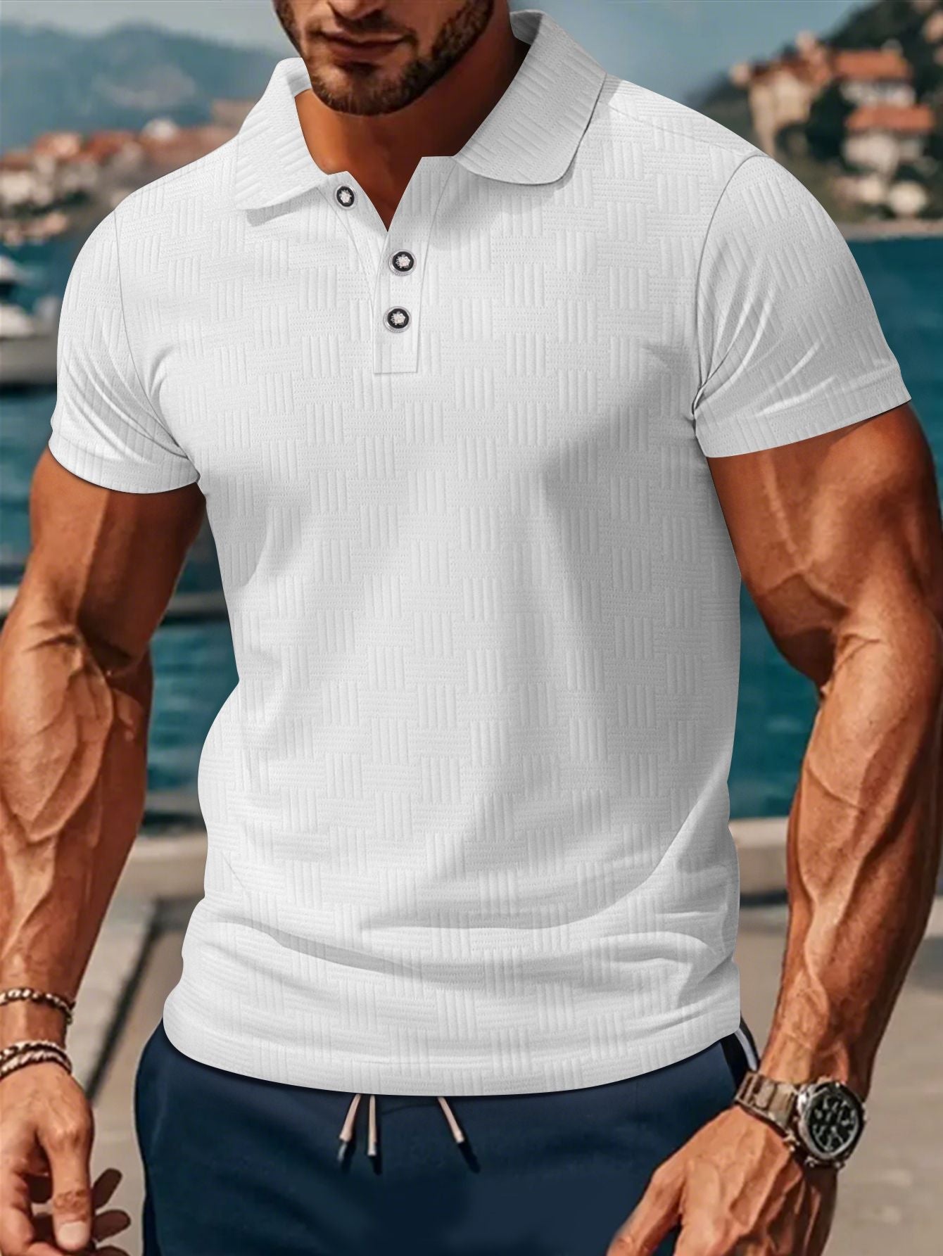 Herren Polohemd Klassisch Strukturiert Modern