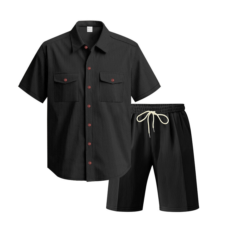 Herren Kurzarm-Hemd-Set Bequem Mit Taschen