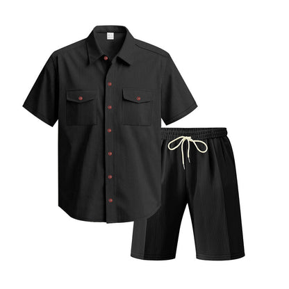 Herren Kurzarm-Hemd-Set Bequem Mit Taschen