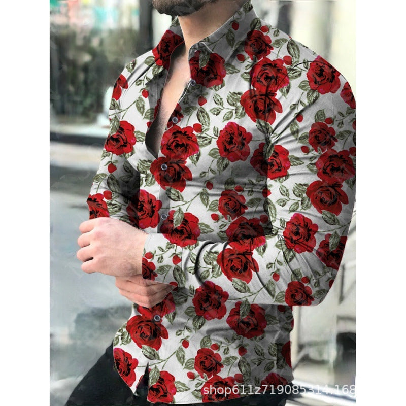 Herren Langarmhemd Floral Print Elegantes Design - BerlinGlamour