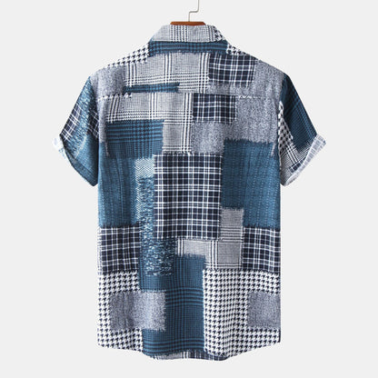 Herren Kurzarmhemd Patchwork Design Berlin Style