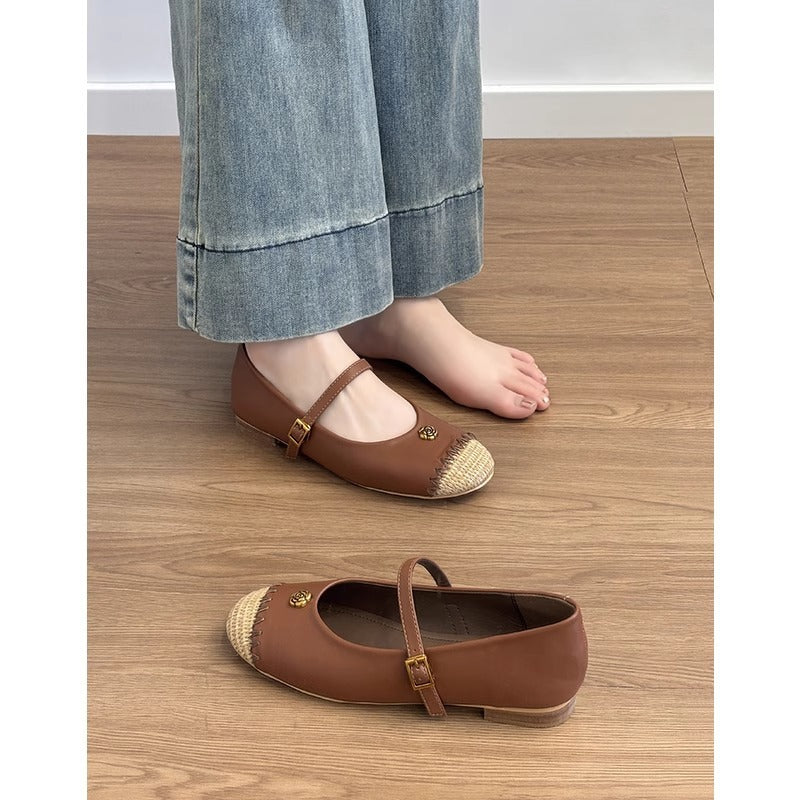 Damen Ballerinas Schuhe mit Bast Akzent und Riemenverschluss Elegante Mode - BerlinGlamour