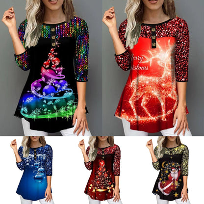 BerlinGlamour Festlicher Weihnachtsdruck: Lockerer Rundhals-Tee
