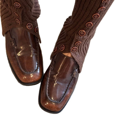 Damen Mokassins Leder Schuhe Knöpfchen Verschluss Elegannt