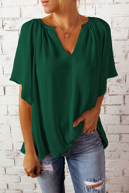 Damen Bluse Fließend mit Ballonärmeln Elastisch