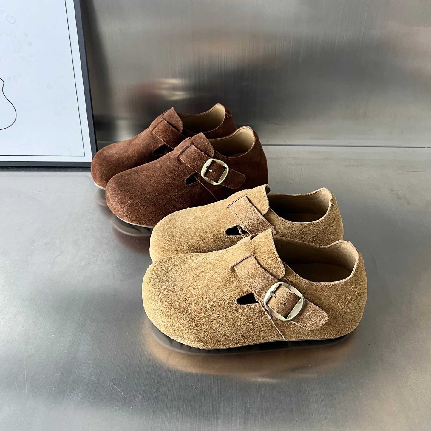 Damen Clogs Bequem Wildleder mit Schnallenverschluss Elegantes Design