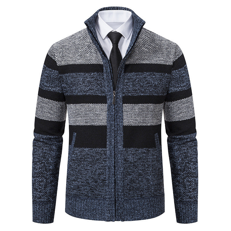 Herren Strickjacke Modern Gestreift Hochkragen