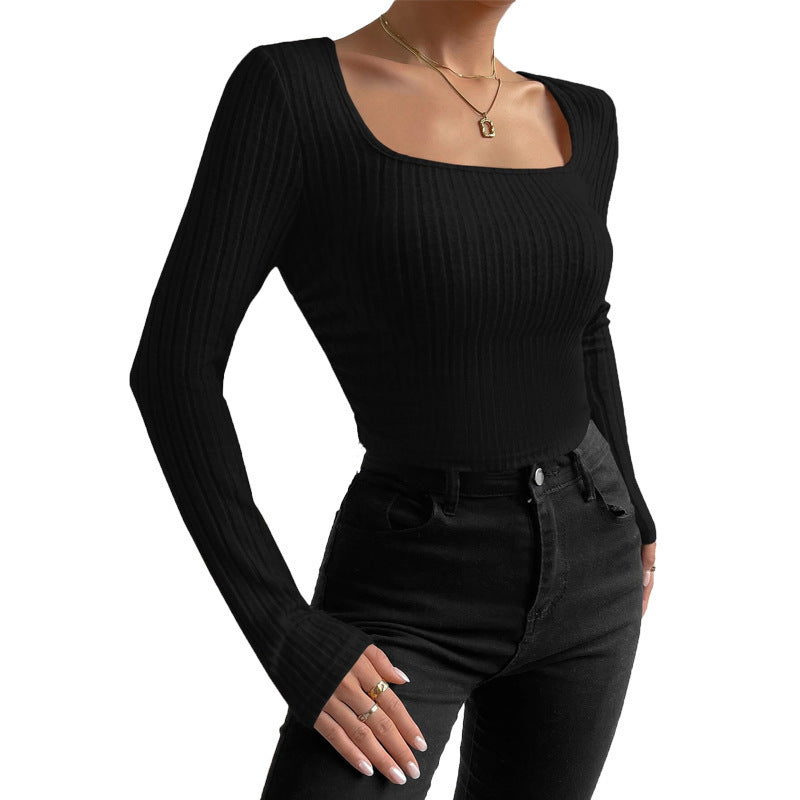 Damen Oberteil Langarm Ripp Quincy Ausschnitt Modern