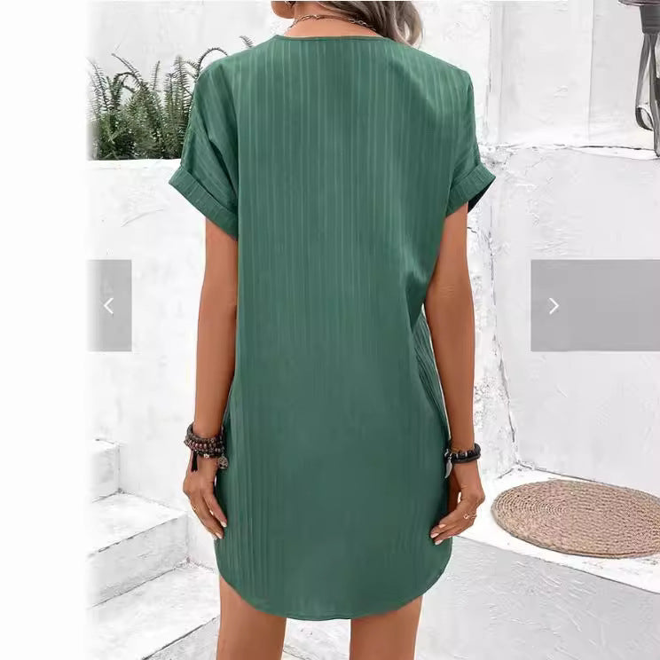 Kurzarm Kleid Damen Sommerkleid Knopfleiste Modern