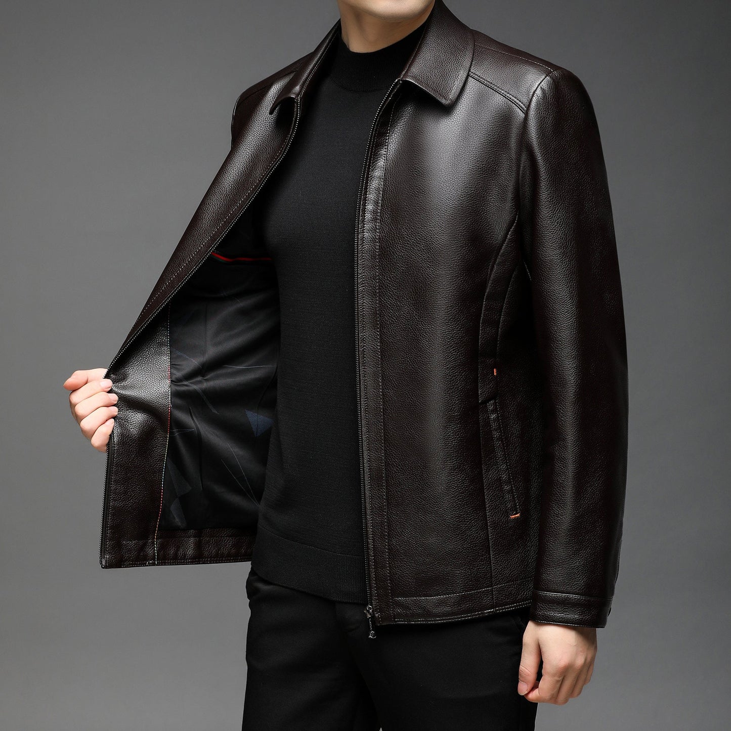 Lederjacke Herren Modern Elegant Schnitt Schwarz