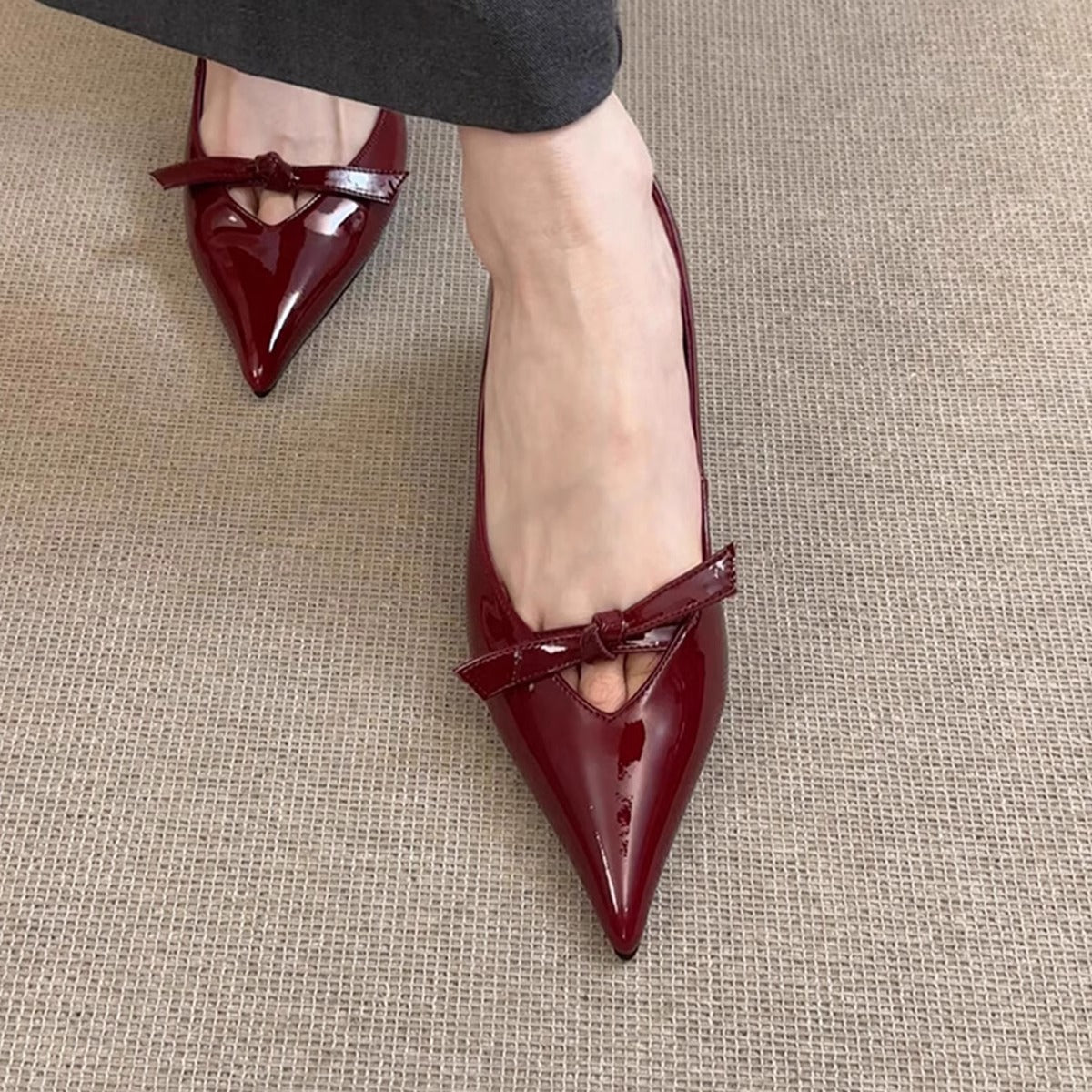 Damen Ballerinas Schlich Blockabsatz Spitze Komfort