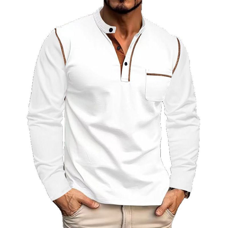 Herren Henley-Shirt Langarm Modern Kontrastkragen - BerlinGlamour