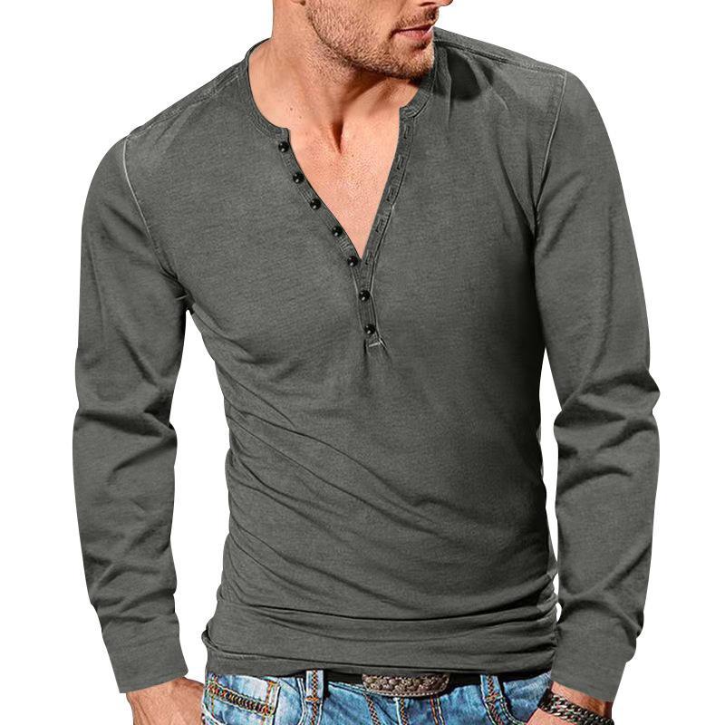 Herren Langarmshirt Modern mit Knopfleiste und Struktur