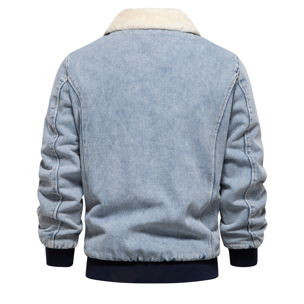 Herren Denimjacke Warm Fleece Taschen Jeansjacke