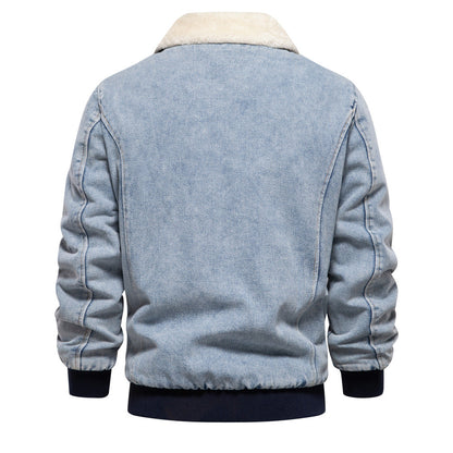 Herren Denimjacke Warm Fleece Taschen Jeansjacke