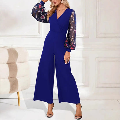 Elegante Damen Jumpsuit mit Spitze und Weitem Bein