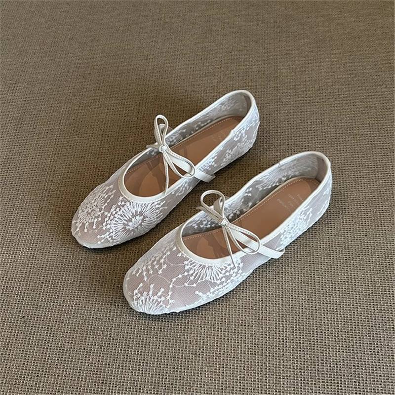 Damen Ballerinas Schuhe mit Blumenmuster und Schleife