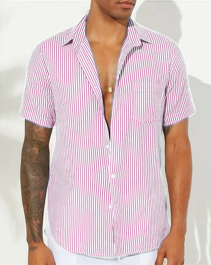 Herren Hemd Kurzarm Streifen Button Down Sommer
