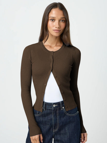 Damen Strickjacke Figurbetont Langärmlig Knöpfe