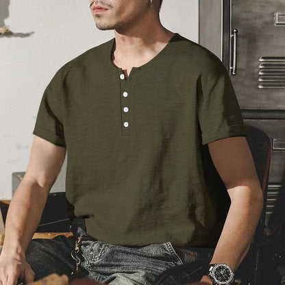 Herren T-Shirt Baumwolle Casual Knopfleiste Modern
