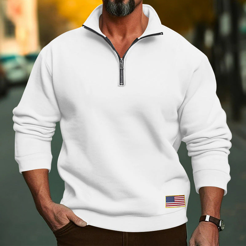 Herren Fleecepullover Modern mit Reißverschluss USA Flagge