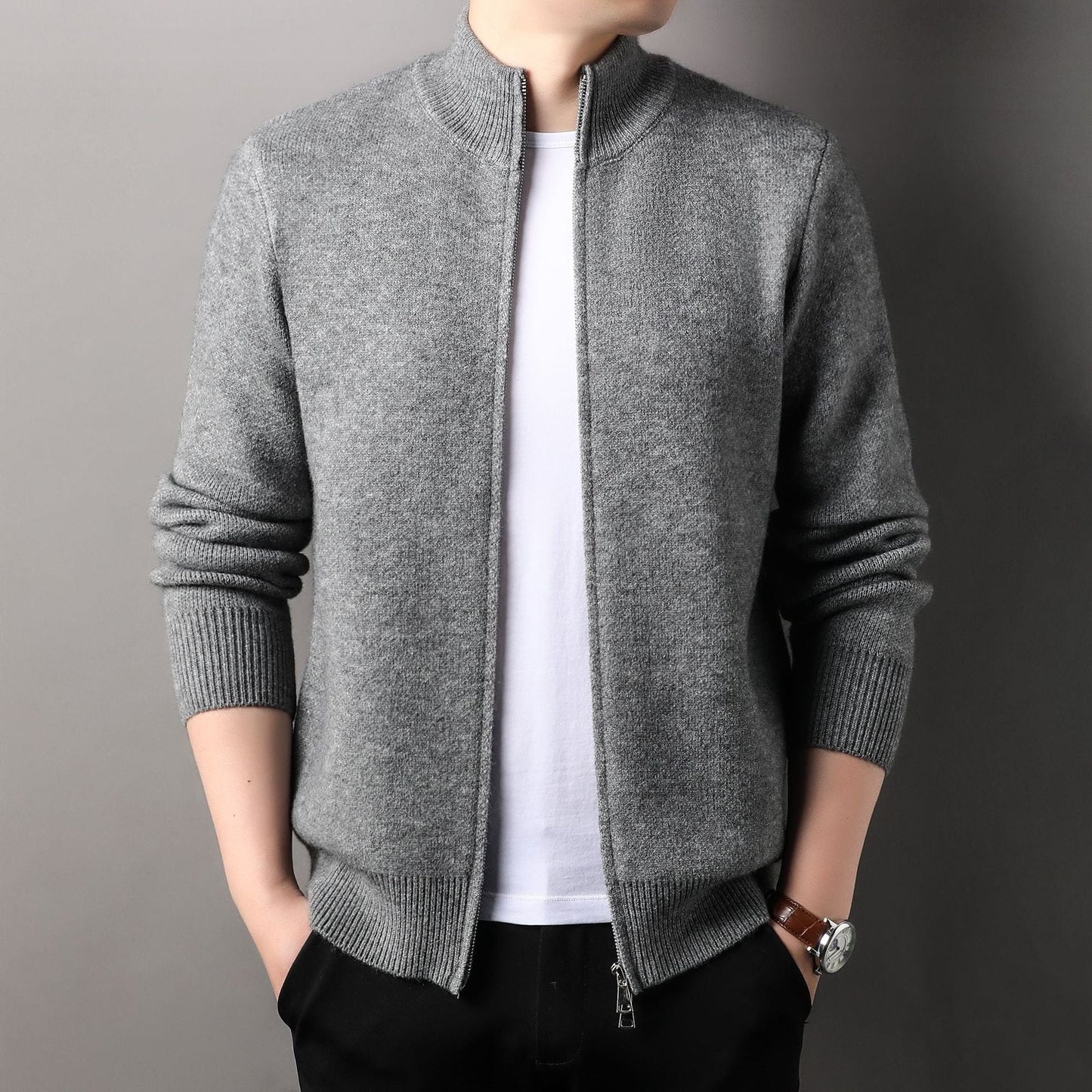 Herren Strickjacke Moderner Kragen Hochwertig