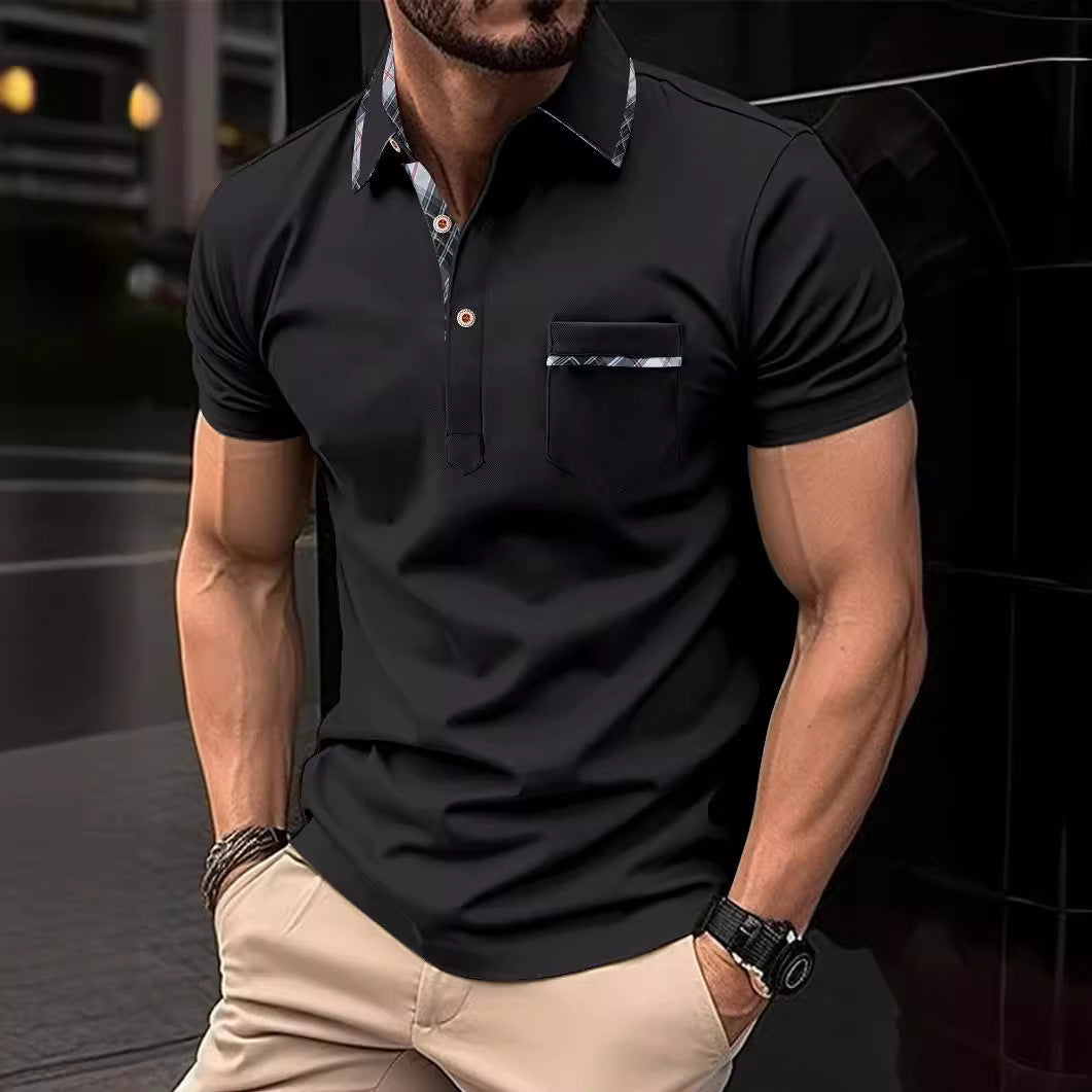 Herren Poloshirt Modern mit V-Ausschnitt und Brusttasche