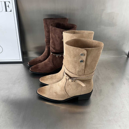 Damen Stiefel Wildleder Elegante Schnalle Schuhe
