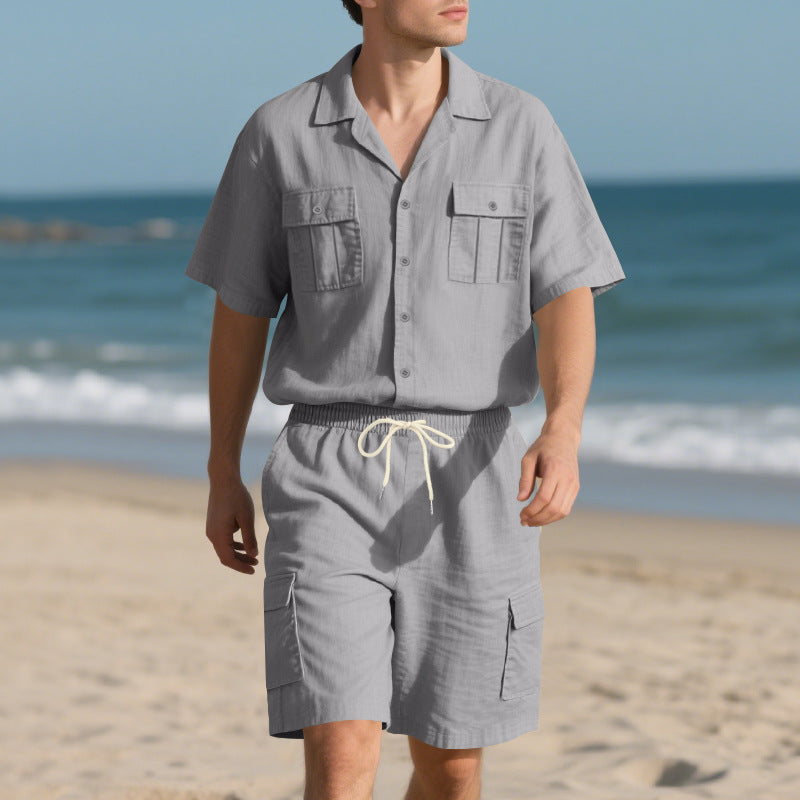 Herren Strandoutfit Kurzarmshirt Cargo Shorts Sommer
