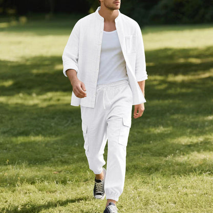 Herren Cargo-Hose Lässig mit Overshirt Hemd Set Leicht