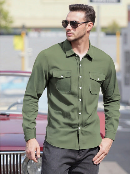 Herren Langarmhemd Modern mit Brusttaschen und Bequemem Schnitt