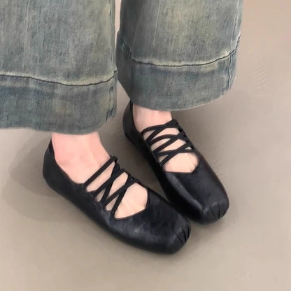 Damen Ballerinas Kreuzband Design Komfort Schuhe