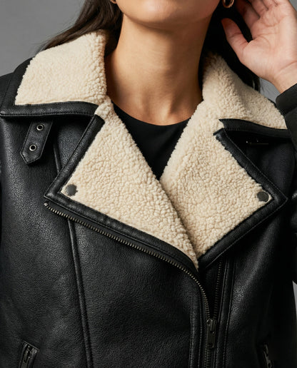 Damen Winterjacke Oversize Pufferjacke Dunkelbraun Lederlook