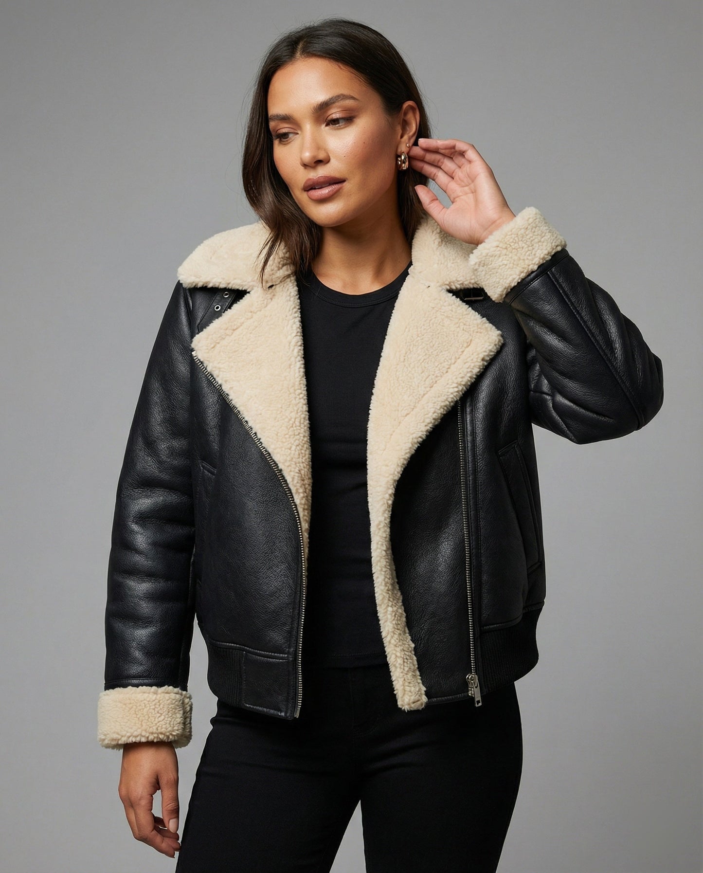 Damen Winterjacke Oversize Pufferjacke Dunkelbraun Lederlook - BerlinGlamour