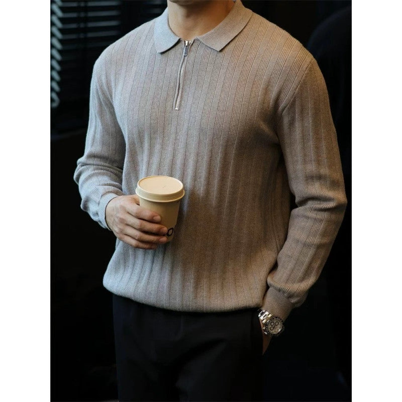 Herren Strickpullover Kragen Reißverschluss Modern - BerlinGlamour