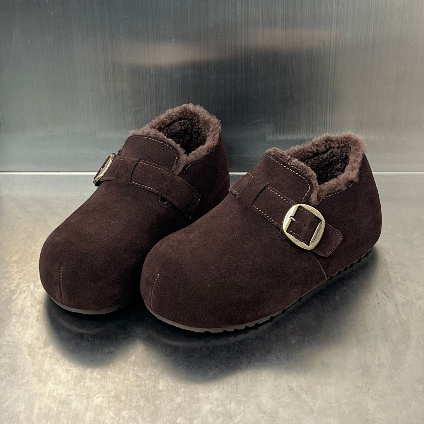 Damen Clogs Warm Wildleder Kuschelig Schnallenverschluss - BerlinGlamour