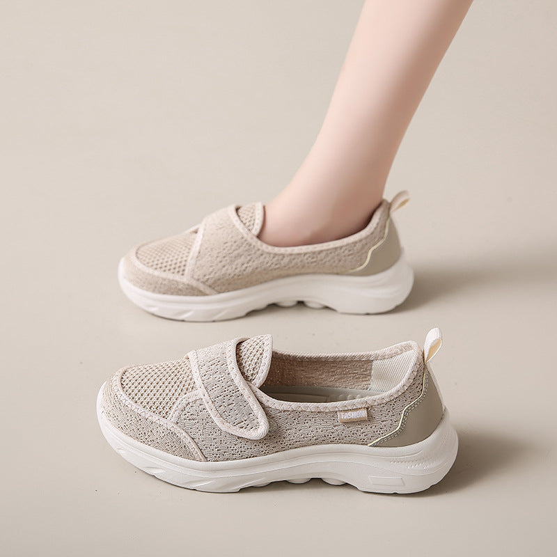 Damen Sneaker Slip-On Bequem Klettverschluss Weiße Schuhe