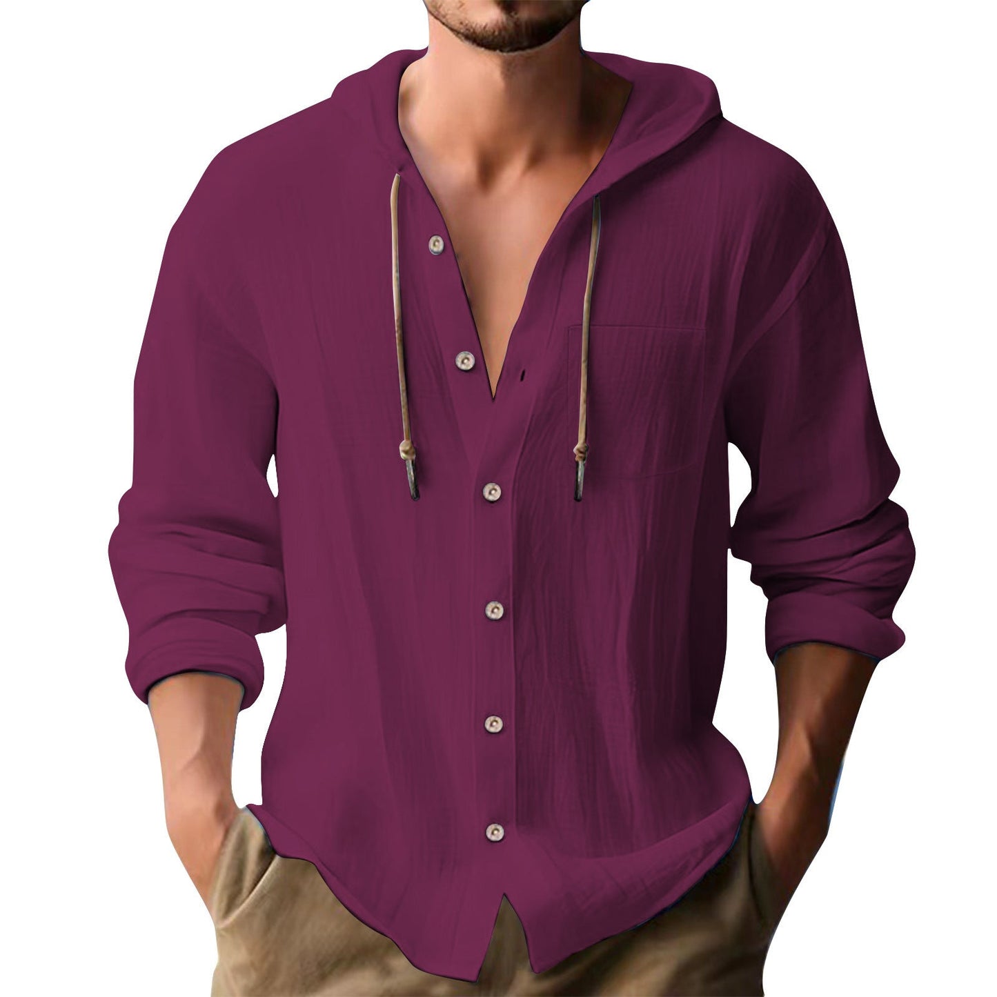 Herren lässiges Kapuzenshirt mit Knopfleiste und praktischen Taschen BerlinGlamour.