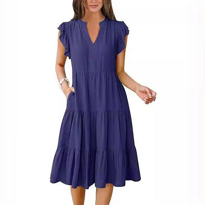 Damen Maxikleid mit Rüschendetails und Taschen Sommerkleid