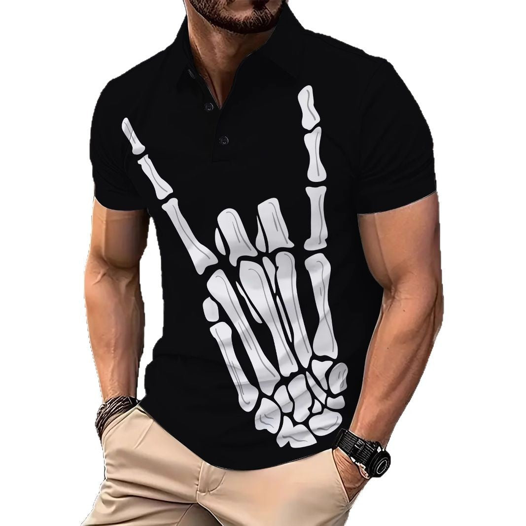 Herren Poloshirt Skelett Motiv Baumwolle Berlin Style