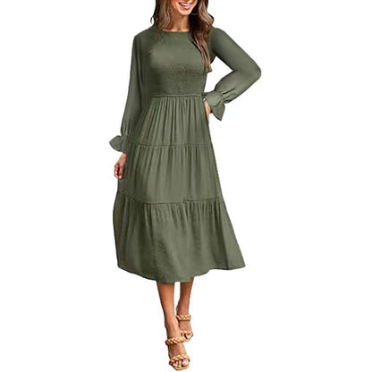 Elegantes Maxikleid Rüschen Damenkleid Lang