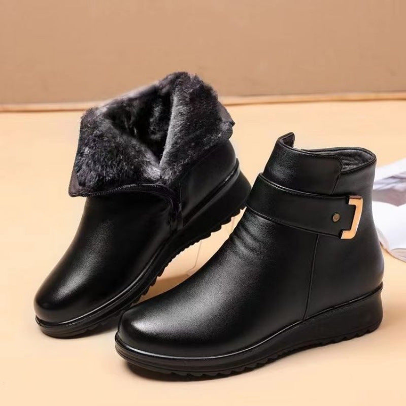 Damen Stiefeletten Warm Fleece InnenSchuhe Schnalle Schwarz - BerlinGlamour