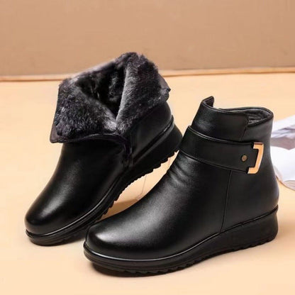 Damen Stiefeletten Warm Fleece InnenSchuhe Schnalle Schwarz - BerlinGlamour
