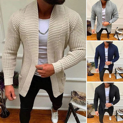 Herren Strickjacke Struktur Optik Tiefkragen Modern