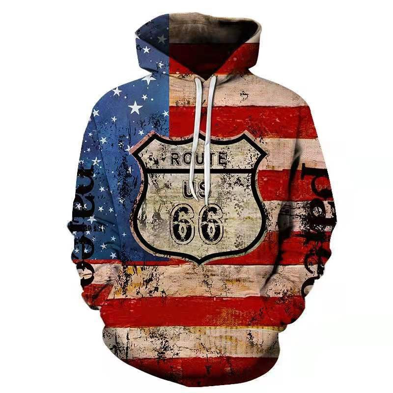 Herren Kapuzenpullover mit auffälligem Route 66 Grafikdesign und hochwertigem Materialmix BerlinGlamour.