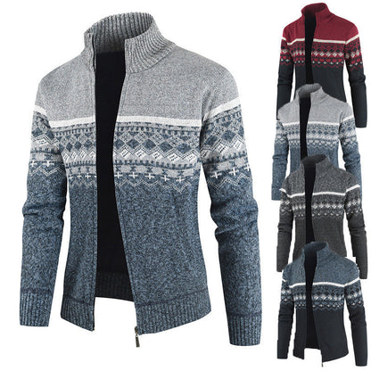 Herren Strickjacke Modern Geometrisches Muster Zipper - BerlinGlamour
